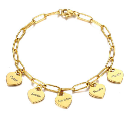 Armband met gepersonaliseerde naam-hart hangers